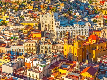 Photo illustrative, soleil couchant sur la ville de Guanajuato, Mexique