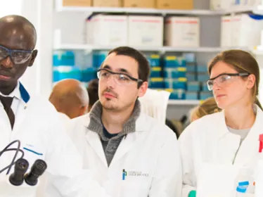 Photo d'un groupe de travail en laboratoire à l'Institut Pasteur