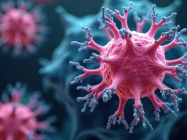 Close-up of CAR T-cell therapy 3D rendering.