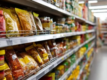 Rayon alimentaire de supermarché avec des produits emballés